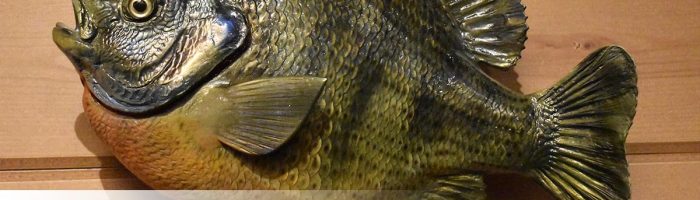 Fish taxidermy representation in a photo